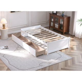 Sunvega Twin Size Bed with 2 Drawers and Wheels for Spacious Storage