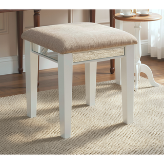 Sunvega Transitional White Solid Wood Vanity Set with Storage Drawers and Padded Stool