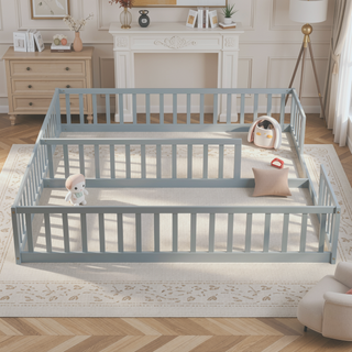 Sunvega Double Twin Floor Bed with Guardrails for Compact Rooms and Limited Space
