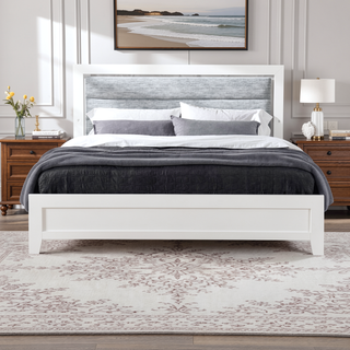 Sunvega White Queen Upholstered Bed with Modern LED Accent Lighting