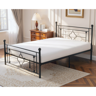 Sunvega Black Finish Twin Platform Bed Canopy Metal Frame Modern Traditional