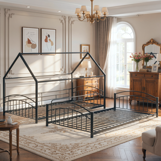 Sunvega Twin Over Twin Metal Bunk Bed With Slide And Removable Playhouse Roof