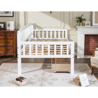 Sunvega Twin Size Pine Wood Daybed with Two Storage Drawers and 10 Support Slats
