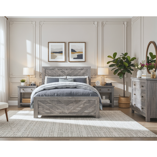 Sunvega Natural Finish Full Bed with Headboard Footboard and Rails
