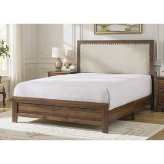 Sunvega Brown Cherry Finish Contemporary Fabric Panel Bed in One Box