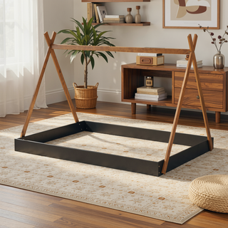 Sunvega Full Size House Platform Bed with Sturdy Triangle Structure and Safety Railings