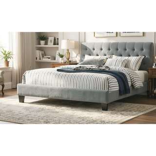 Sunvega Modern Light Gray Upholstered Tufted Headboard California King Platform Bed