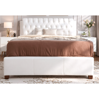 Sunvega Elegant Contemporary Full Bed Frame in White with Storage Space