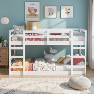 Sunvega Full Over Full Bunk Bed with Ladder in Solid Pine Wood Frame