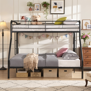 Sunvega Black Metal Bunk Bed Frame with Strong Steel Structure for Durability