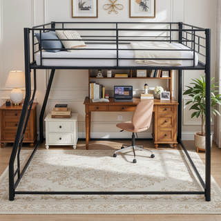 Sunvega Modern Metal Bunk Bed with Sloping Stairs Full XL Over Queen