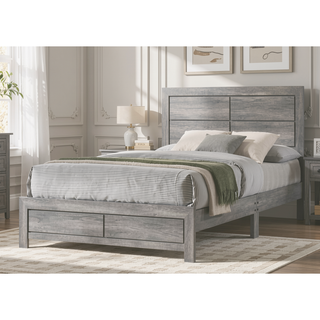Sunvega Queen Size Platform Bed with Clean-lined Headboard in Gray Wood Grain Finish