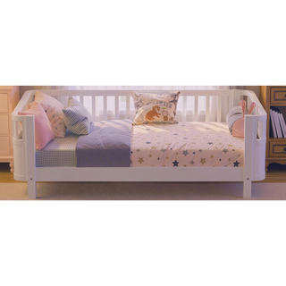 Sunvega White Twin Wood Platform Bed for Kids with Safety Rails and Low Profile