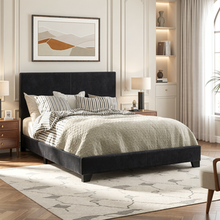Sunvega Warwick Grey Upholstered California King Bed with Solid Wood Legs