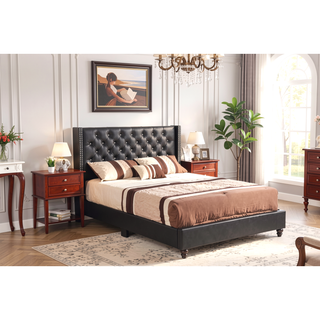 Sunvega Sleek Transitional Black Upholstered Full Bed with Durable Construction