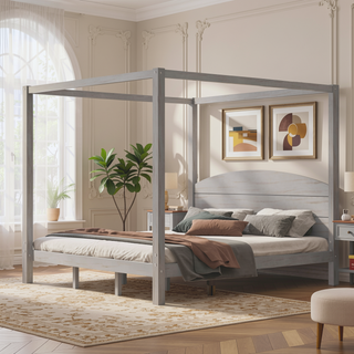Sunvega King Size Canopy Platform Bed with Headboard and Sturdy Support Legs