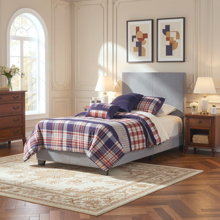 Sunvega Low Profile Leatherette Upholstered Twin Panel Bed with Stitched Details