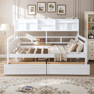 Sunvega Twin Size Daybed with Wood Slat Support, Bedside Shelf, and Two Drawers