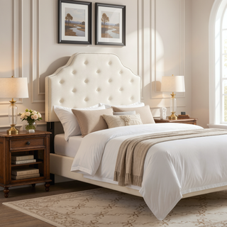 Sunvega Modern Button Tufted Upholstered Headboard with Nailhead Trim and Adjustable Legs