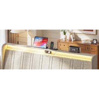 Sunvega Full Size Upholstered Platform Bed Frame with Headboard and USB Charging
