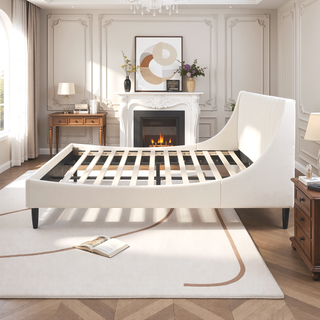 Sunvega Handmade Vertical Tufted Headboard Platform Bed Set in Light Beige Linen