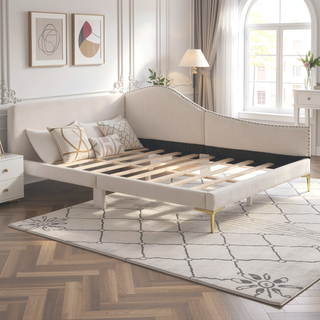 Sunvega Modern Upholstered Twin Daybed with Headboard Armrest Linen Fabric