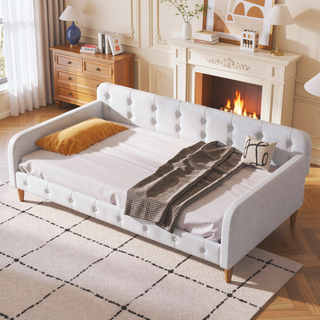 Sunvega Modern Upholstered Daybed with Solid Wood Frame and Linen Fabric