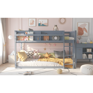 Sunvega Low Twin Over Twin Solid Wood Bunk Bed with Ladder for Kids & Juniors