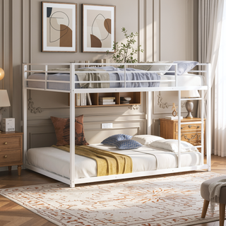 Sunvega Full over Full Metal Bunk Bed with Ladder and Guardrail for Bedroom