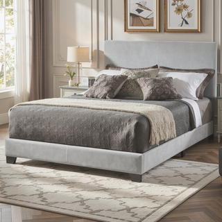 Sunvega Low Profile Leatherette Upholstered Twin Panel Bed with Stitched Details