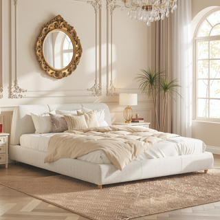 Sunvega King Size Modern Upholstered Bed Frame with Linen Fabric and Solid Wood Legs