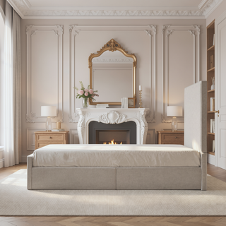 Sunvega Lucas Tall 52" High Upholstered Bed with Textured Ivory Canvas Headboard