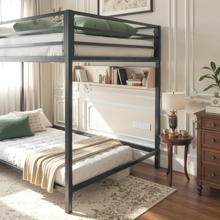 Sunvega Sturdy Metal Loft Bed Frame with Guardrails and Ladder for Kids Bedroom