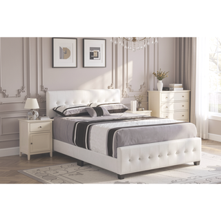Sunvega Elegant Transitional Queen Bed in White with Chic Finish and Sturdy Build