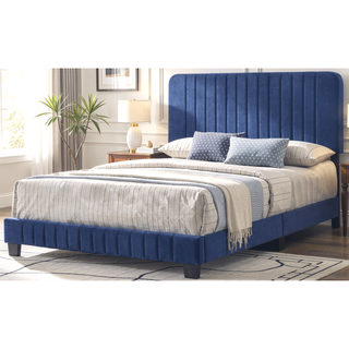 Sunvega Full Bed with Chic Tufted Headboard and Vibrant Blue Hue in One Box
