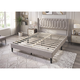 Sunvega Modern Light Brown Burlap Upholstered Diamond Design Queen Headboard