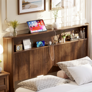 Sunvega Queen Size Bed Frame with Storage Headboard and Built-in Charging Station