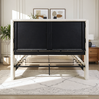 Sunvega King Size Bed Frame with High Back Upholstered Headboard and Boucle Fabric