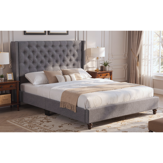 Sunvega Upholstered Transitional Queen Bed In Gray With Excellent Back Support