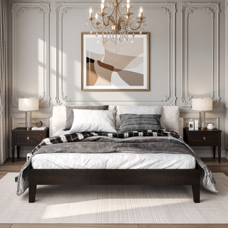 Sunvega Queen Platform Bed in Black Crafted from Solid Pine with Under Bed Storage
