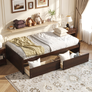 Sunvega Twin Size Bed with 2 Drawers and Wheels for Spacious Storage
