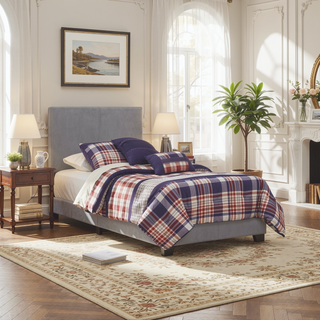 Sunvega Low Profile Leatherette Upholstered Twin Panel Bed with Stitched Details