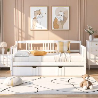 Sunvega Full Size Daybed with Twin Trundle Solid Wood Frame for Living Room