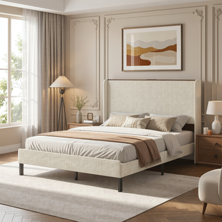 Sunvega Queen Size Metal Platform Bed with Storage Headboard and USB Charging Station