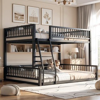 Sunvega Heavy Duty Twin XL over Queen Metal Bunk Bed Frame with Safety Guardrails