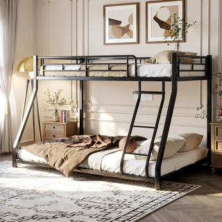Sunvega Sturdy Metal Twin over Twin Bunk Bed with Safety Guardrail and Noise Reduced