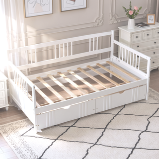 Sunvega Full Size Daybed with Twin Trundle Solid Wood Frame for Living Room