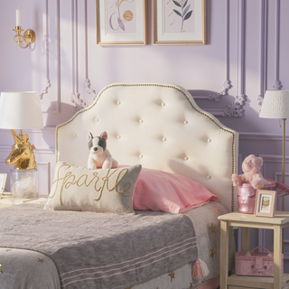 Sunvega Modern Button Tufted Upholstered Headboard with Nailhead Trim and Adjustable Legs