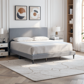 Sunvega White Faux Leather Upholstered Queen Bed with Adjustable Headboard