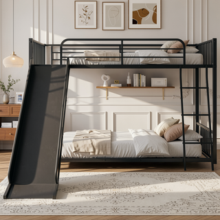 Sunvega Durable Metal Twin over Twin Bunk Bed with Fun Slide